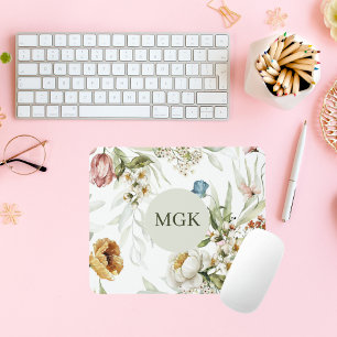Elegant Country Floral Monogram Mouse Pad