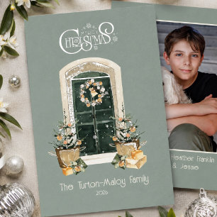 Elegant Country French Christmas Photo Silver Foil Holiday Card