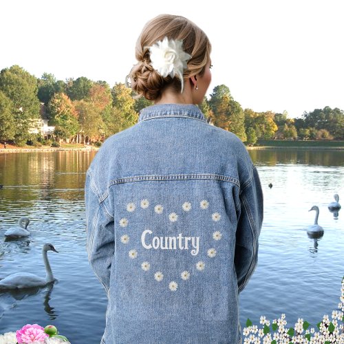 Elegant Country Heart  Daisy Flowers Denim Jacket