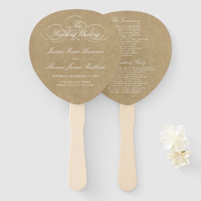 Elegant Country Kraft Wedding Program Template Hand Fan (Front and Back)