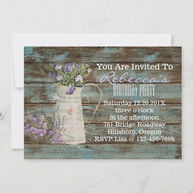elegant country lavender vintage birthday party invitation (Front)