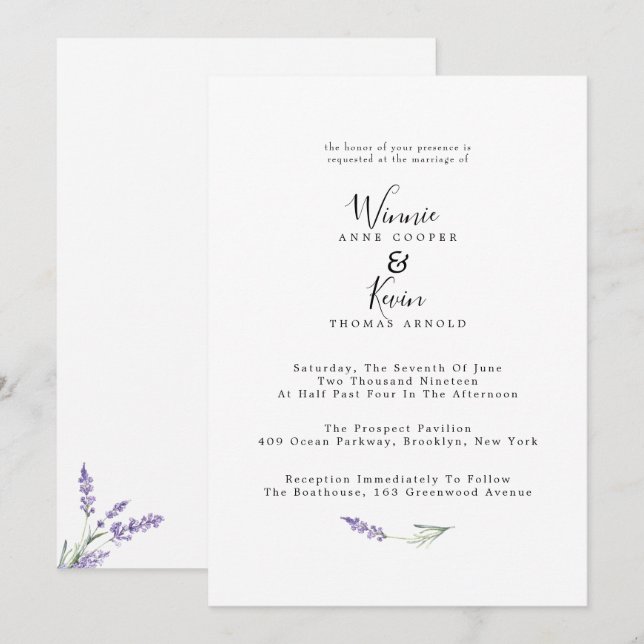 Elegant Country Lavender Wedding Invitation (Front/Back)