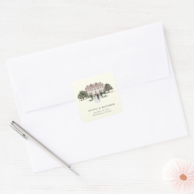Elegant Country Manor | Ranch Country Wedding  Square Sticker (Envelope)