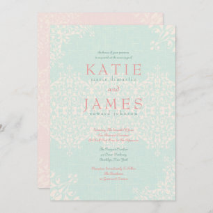 Elegant Country Mint & Peach Wedding Invitation