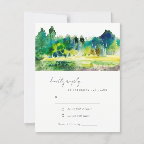 Elegant Country Mountain River Landscape Wedding RSVP Card