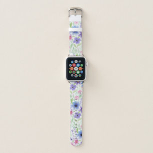 Elegant Country Pink Purple Blue Watercolor Flower Apple Watch Band