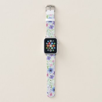 Elegant Country Pink Purple Blue Watercolor Flower Apple Watch Band by _LaFemme_ at Zazzle
