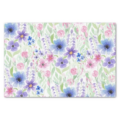 Elegant Country Pink Purple Blue Watercolor Flower Tissue Paper