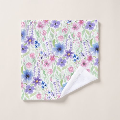 Elegant Country Pink Purple Blue Watercolor Flower Wash Cloth