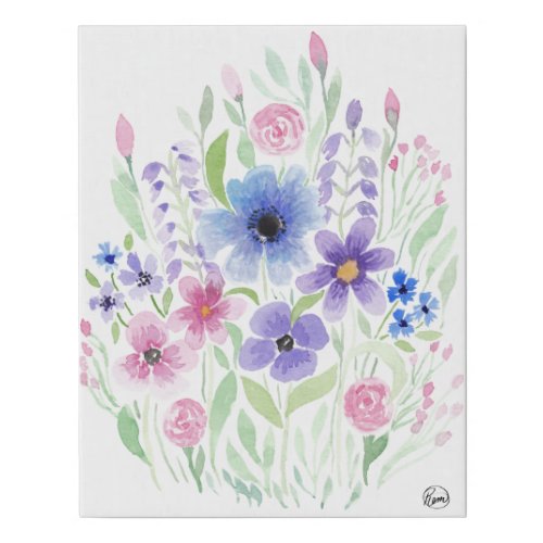Elegant Country Pink Purple Floral Watercolor Art Faux Canvas Print