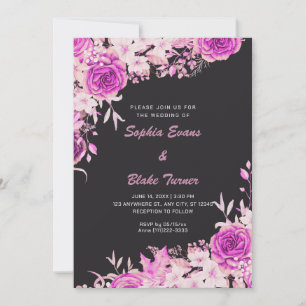 Elegant Country Pink Roses Gray Wedding Invitation