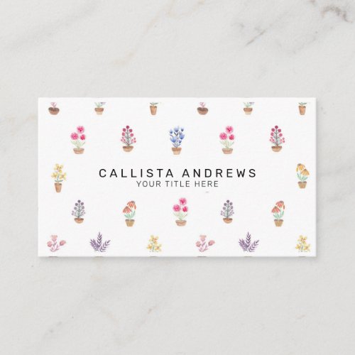 Elegant Country Potted Flowers Watercolor Pattern Business Card