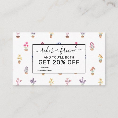 Elegant Country Potted Flowers Watercolor Pattern Referral Card