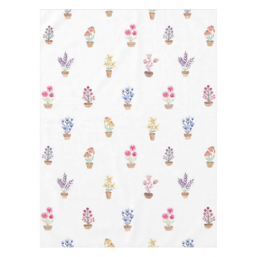 Elegant Country Potted Flowers Watercolor Pattern Tablecloth