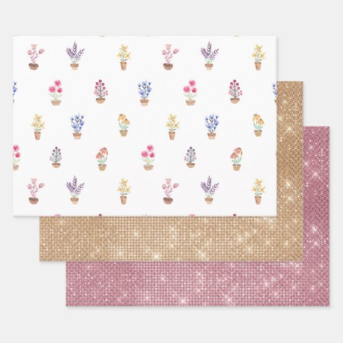 Elegant Country Potted Flowers Watercolor Pattern Wrapping Paper Sheets