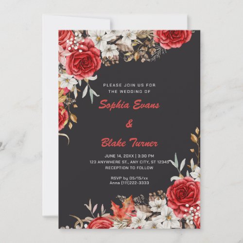 Elegant Country Red Roses Gray Wedding Invitation