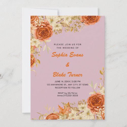Elegant Country Red Roses Orange Wedding Invitation