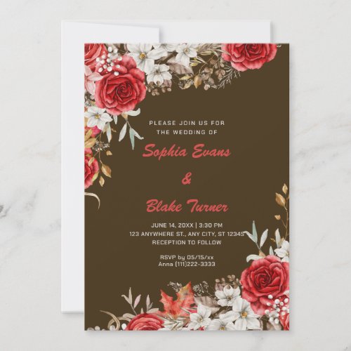 Elegant Country Red Roses Purple Wedding Invitation