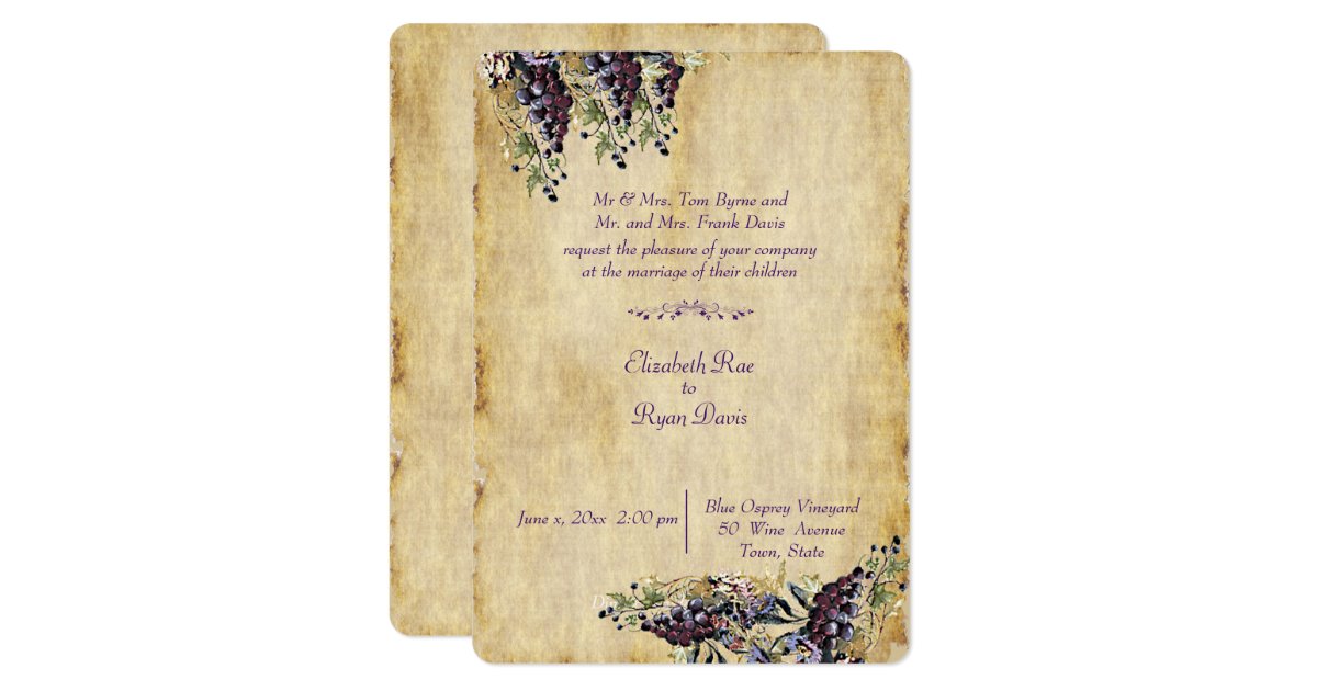 Elegant Country Rustic Vineyard Wedding Invitation Zazzle Com