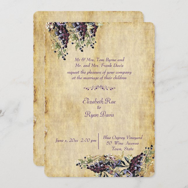 Elegant, Country Rustic, Vineyard Wedding Invitation (Front/Back)