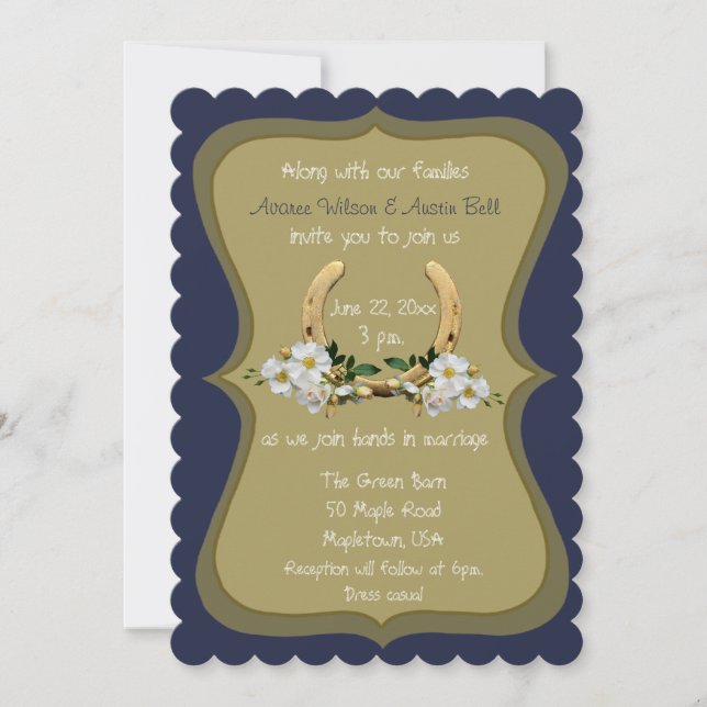 Elegant Country Style Navy and Gold Invitation (Front)