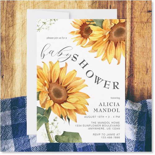 Elegant Country Sunflower Baby Shower Invitation