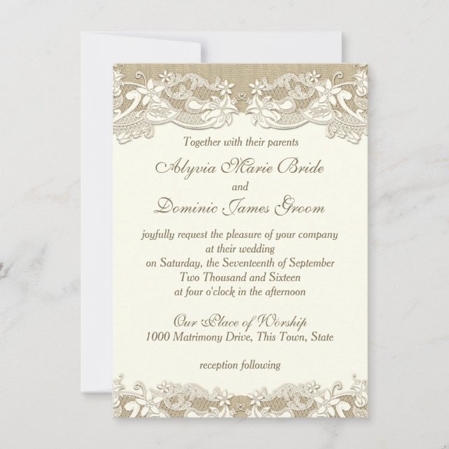 Elegant Country Vintage Wedding Invitation (Front)