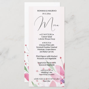 Elegant Country Watercolor Art Floral Pink Menu