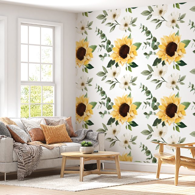 Elegant Country Watercolor Sunflowers Botanical  Wallpaper (Elegant Country Watercolor Sunflowers Botanical Wallpaper)
