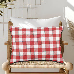 Elegant Countryside Picnic White Red Checkered Accent Pillow
