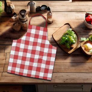 Elegant Countryside Picnic White Red Checkered Apron