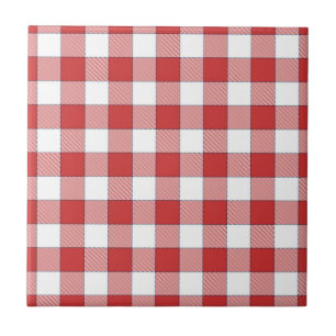 Elegant Countryside Picnic White Red Checkered Ceramic Tile