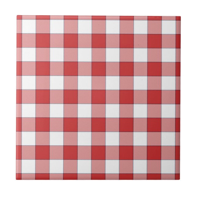Elegant Countryside Picnic White Red Checkered Ceramic Tile (Front)