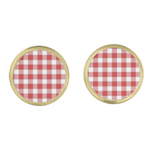 Elegant Countryside Picnic White Red Checkered Cufflinks