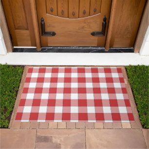 Elegant Countryside Picnic White Red Checkered Doormat