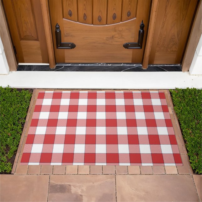Elegant Countryside Picnic White Red Checkered Doormat (Outdoor)
