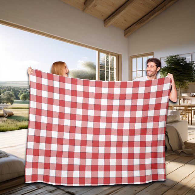 Elegant Countryside Picnic White Red Checkered Fleece Blanket (Creator Uploaded)