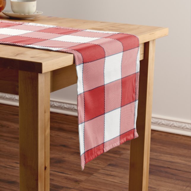 Elegant Countryside Picnic White Red Checkered Long Table Runner (In Situ)