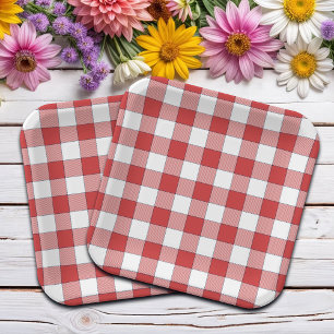 Elegant Countryside Picnic White Red Checkered Paper Plates