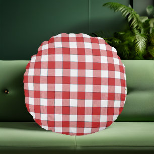 Elegant Countryside Picnic White Red Checkered Round Pillow