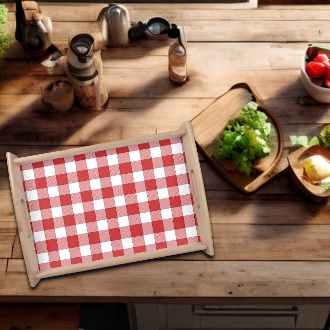 Elegant Countryside Picnic White Red Checkered Serving Tray (Creator Uploaded)