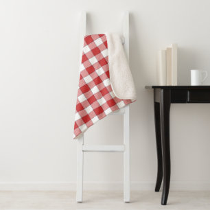 Elegant Countryside Picnic White Red Checkered Sherpa Blanket
