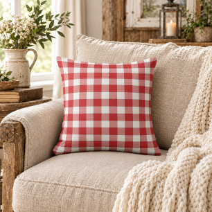 Elegant Countryside Picnic White Red Checkered Throw Pillow