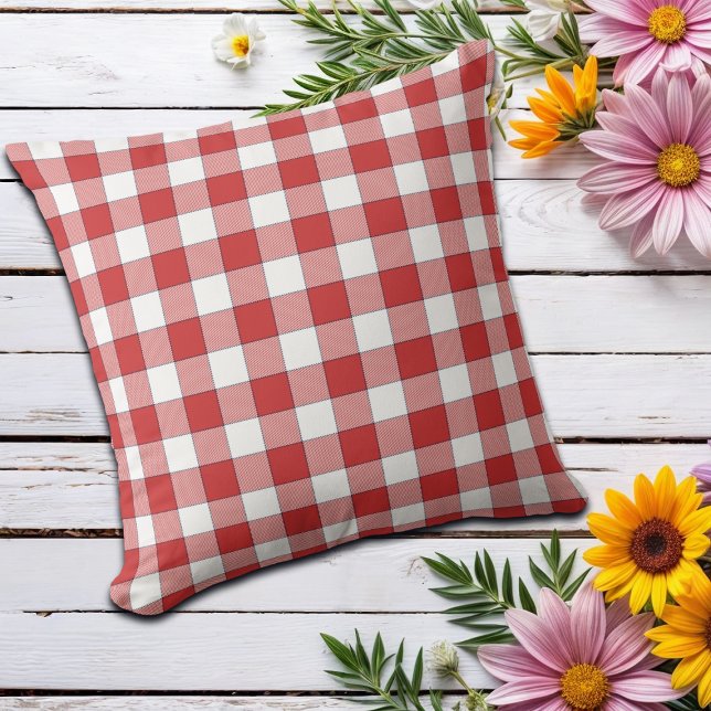 Elegant Countryside Picnic White Red Checkered Throw Pillow (Creator Uploaded)