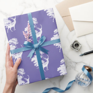 Elegant Countryside Toile Deer on Periwinkle Blue Wrapping Paper
