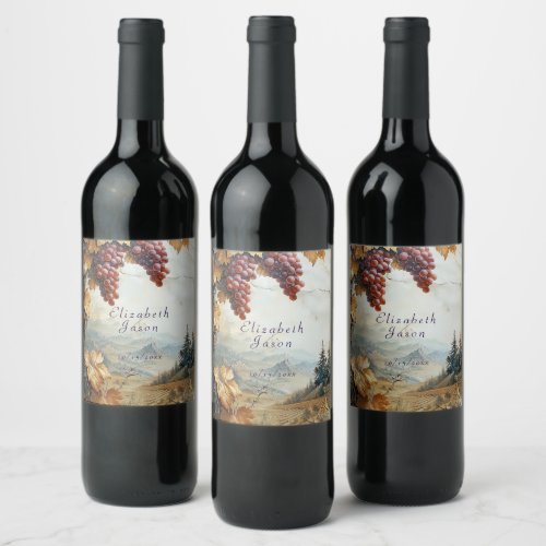 Elegant Countryside Vineyard Grape Vine Rustic     Wine Label