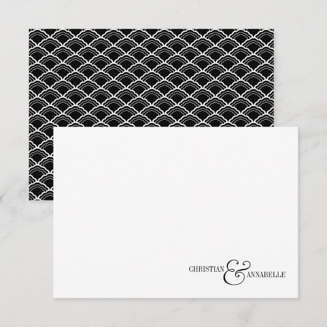Elegant Couple Black Scallop Wedding Stationery Note Card (Front/Back)