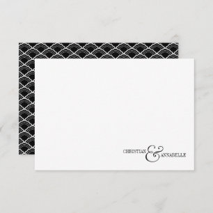 Elegant Couple Black Scallop Wedding Stationery Note Card