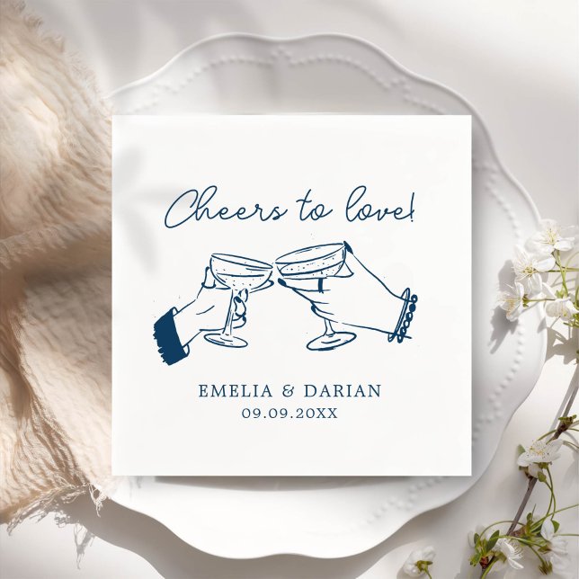 Elegant Couple Cheers to Love Minimalist Wedding Napkins (Creator Uploaded)