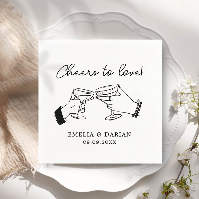 Elegant Couple Cheers to Love Minimalist Wedding Napkins (Creator Uploaded)